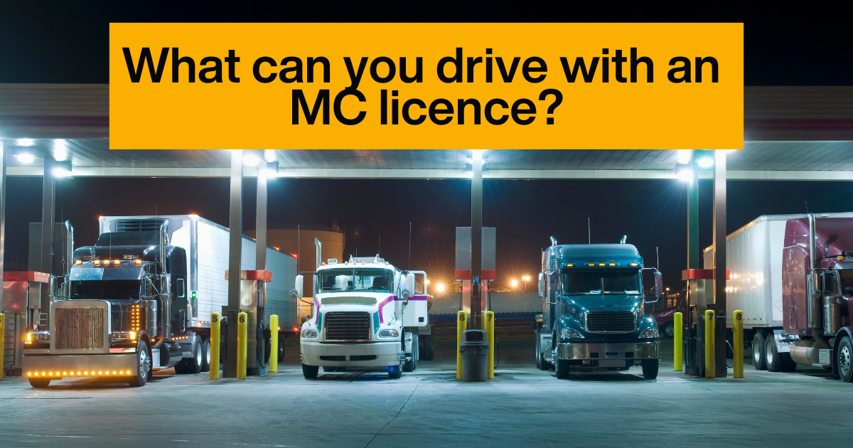 B-double combination used as an example of what you can drive with a MC licence